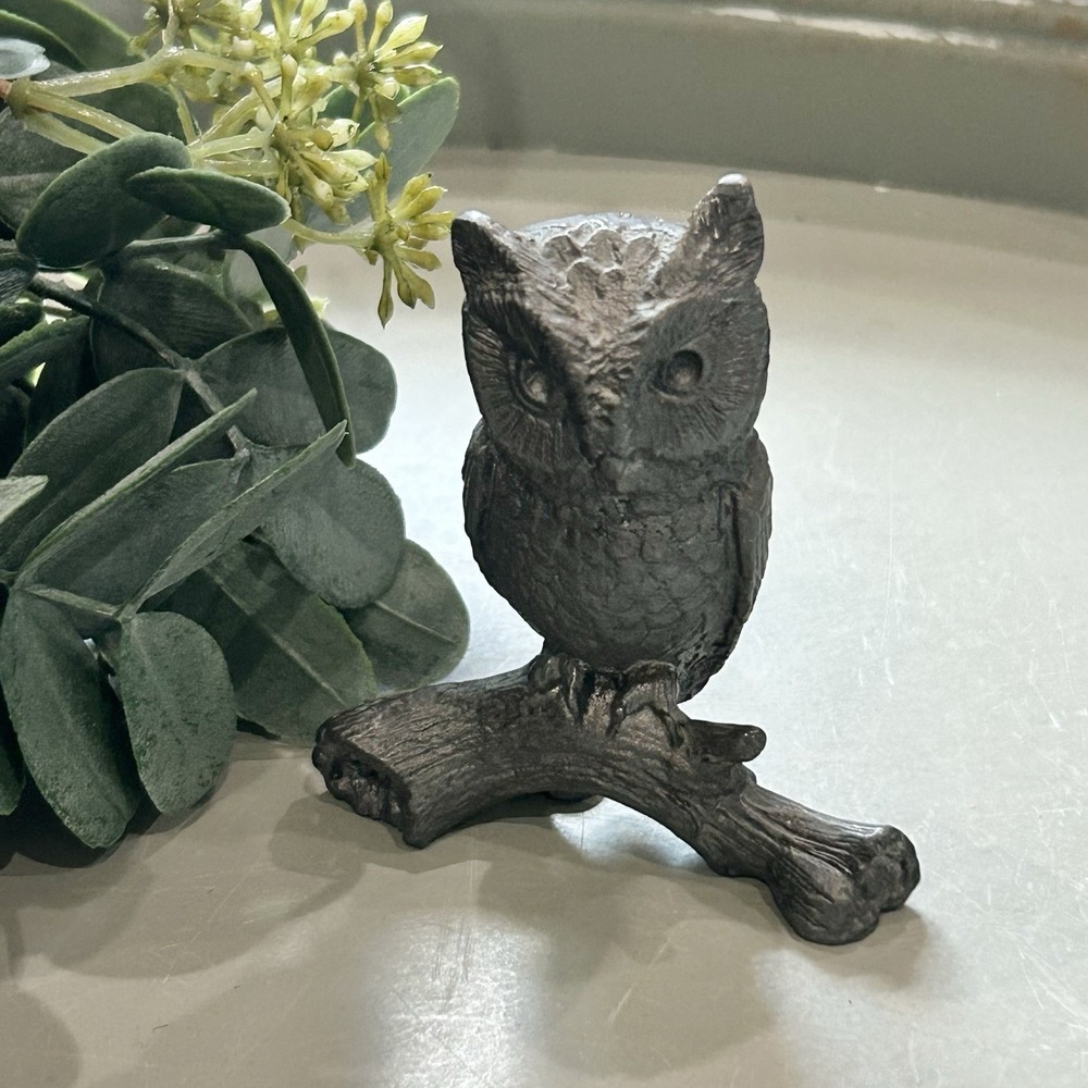 Vintage Michael Ricker Pewter Owl on Branch Metal 3" Figurine